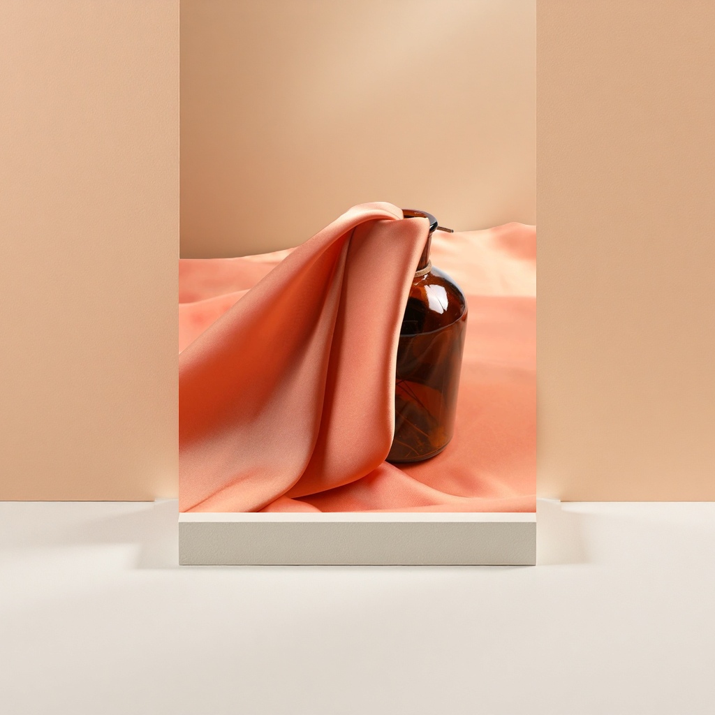 Orange silk fabric is paired with brown glass bottles to decorate with DIY handcrafted materials