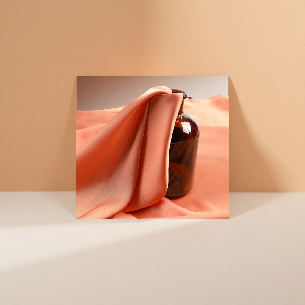Orange silk fabric is paired with brown glass bottles to decorate with DIY handcrafted materials details Picture