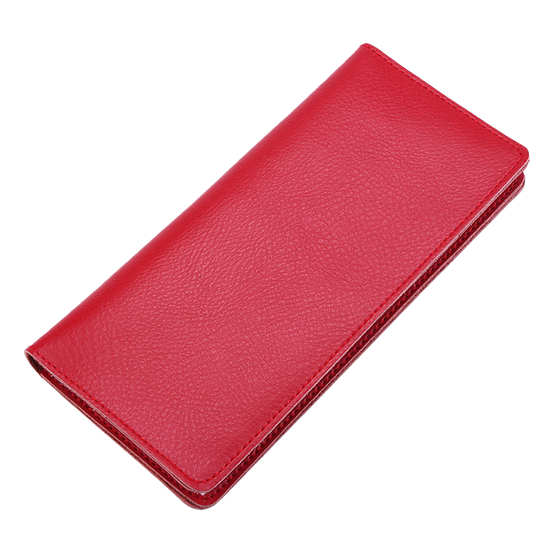 This red leather wallet is fashionable and simple. It's a long leather wallet for women and can store small change in calfskin Item Picture