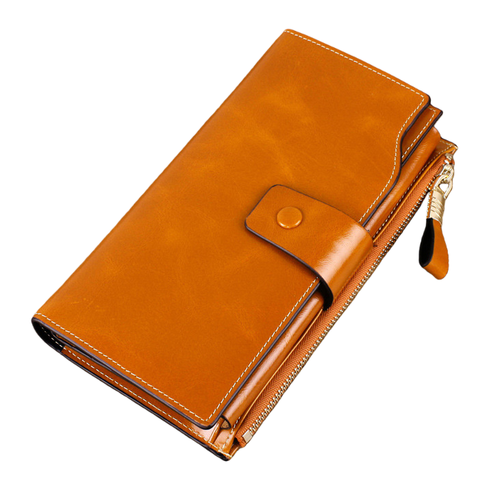 Brown leather wallet, men's simple business long leather wallet, calfskin coin bag Item Picture