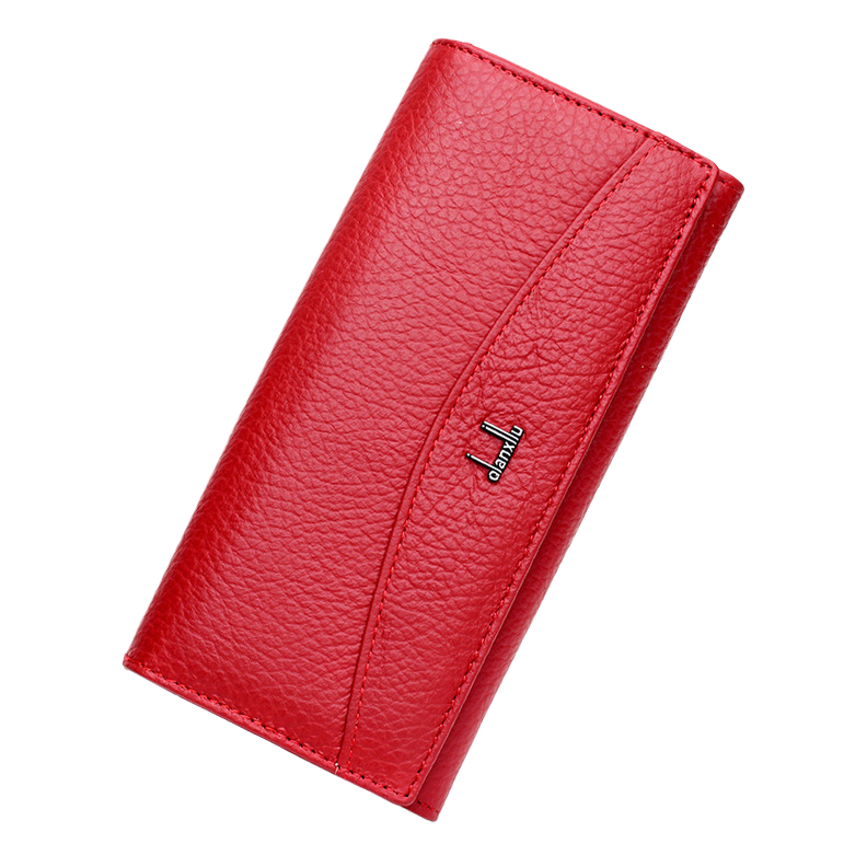 Red leather wallet, men's simple business long leather change wallet Item Picture