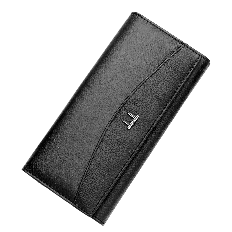 Black genuine leather wallet, men's simple business long wallet card case Item Picture