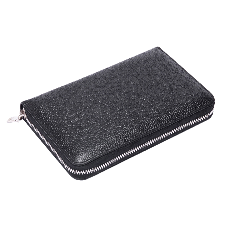 محفظة السحاب الجلدية ذات اللون الأسود هي عبارة عن أرقام خفيفة بين الرجال والنساء Item Picture