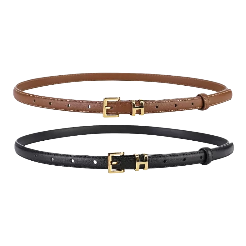 The brown and black leather belt with a golden H-shaped buckle is simple and versatile for men Item Picture