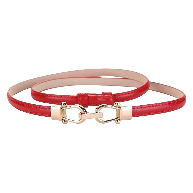 Red double-layer leather belt for men, simple and versatile. Leather belt 3.5cm wide Item Picture