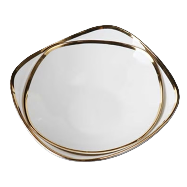 White gold-edge square bowl household ceramic tableware, simple Nordic style for serving rice and vegetables Item Picture