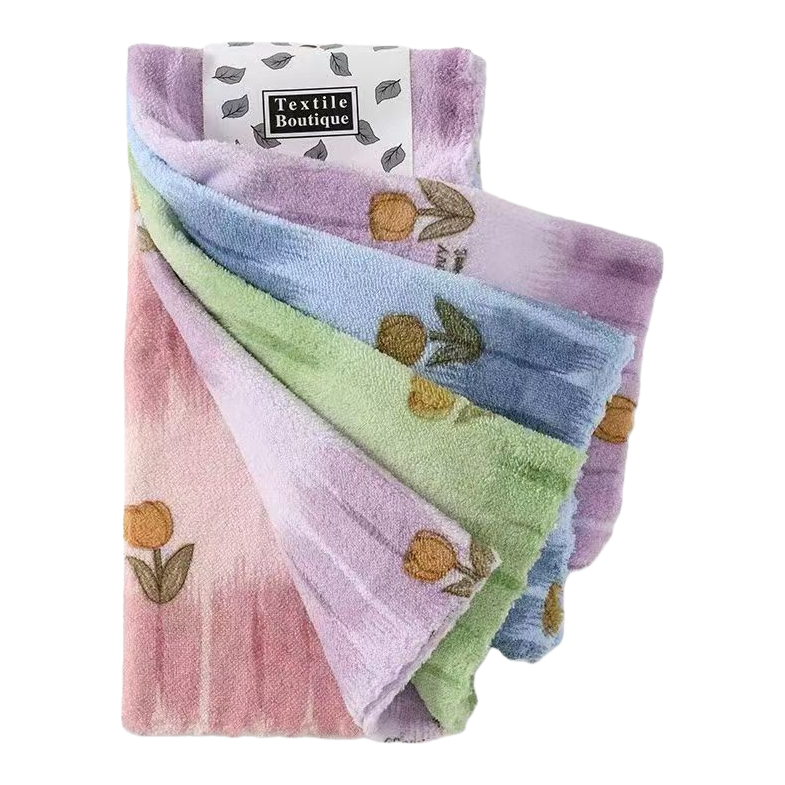 The pure cotton towel with a colorful gradient floral pattern is water-absorbent, quick-drying, soft and skin-friendly Item Picture