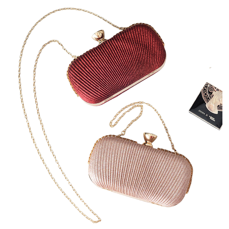 Red and pink pleated sequined clutch, a fashionable evening lady's handbag with a little Chanel style Item Picture