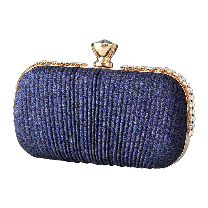 Deep blue sequined pleated clutch, a small single-shoulder bag for ladies' dinner Item Picture
