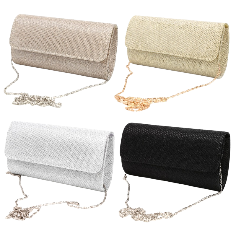 Shiny fabric clutch, four-color chain bag, fashionable and lightweight women's crossbody bag Item Picture