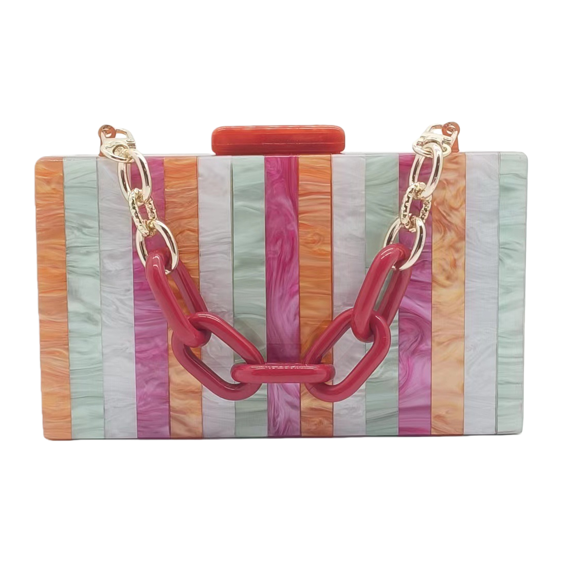 Colorful striped acrylic clutch bag, fashionable and lightweight ladies' evening bag Item Picture