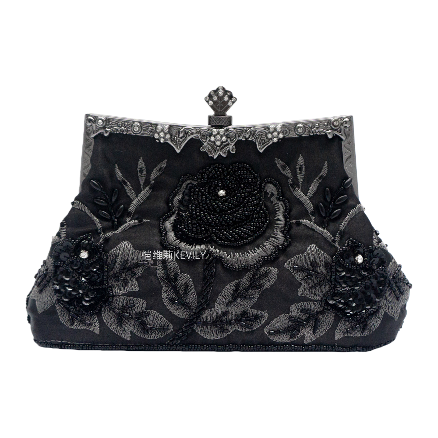The black embroidered floral clutch for ladies' dinner is small, light, fashionable and versatile Item Picture