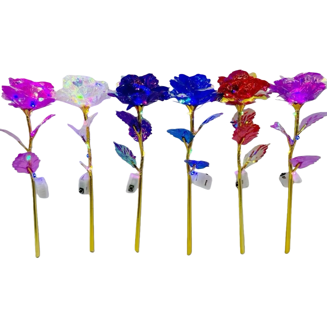 彩色发光玫瑰花白底实物图