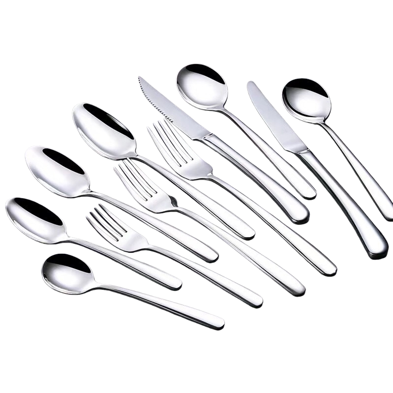 银色餐具套装白底实物图