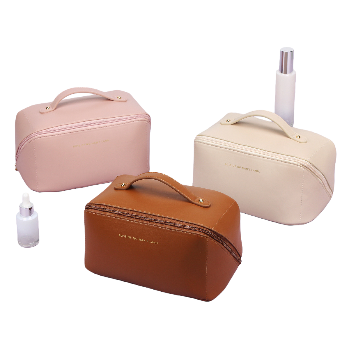 Pink, beige and brown hand-held storage bags available in multiple colors, simple fabric large-capacity portable organization bags Item Picture