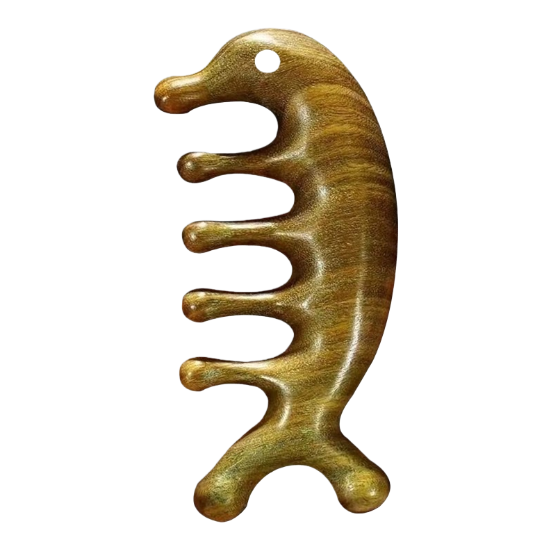 Golden wooden dolphin-shaped massage comb, natural wood grain, hand-polished, comfortable scalp care Item Picture