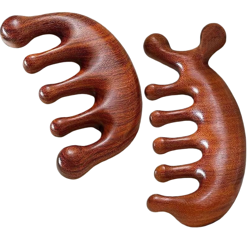 Brown wooden massage comb, with natural wood grain and hand-polished, massages the scalp to soothe and relax Item Picture