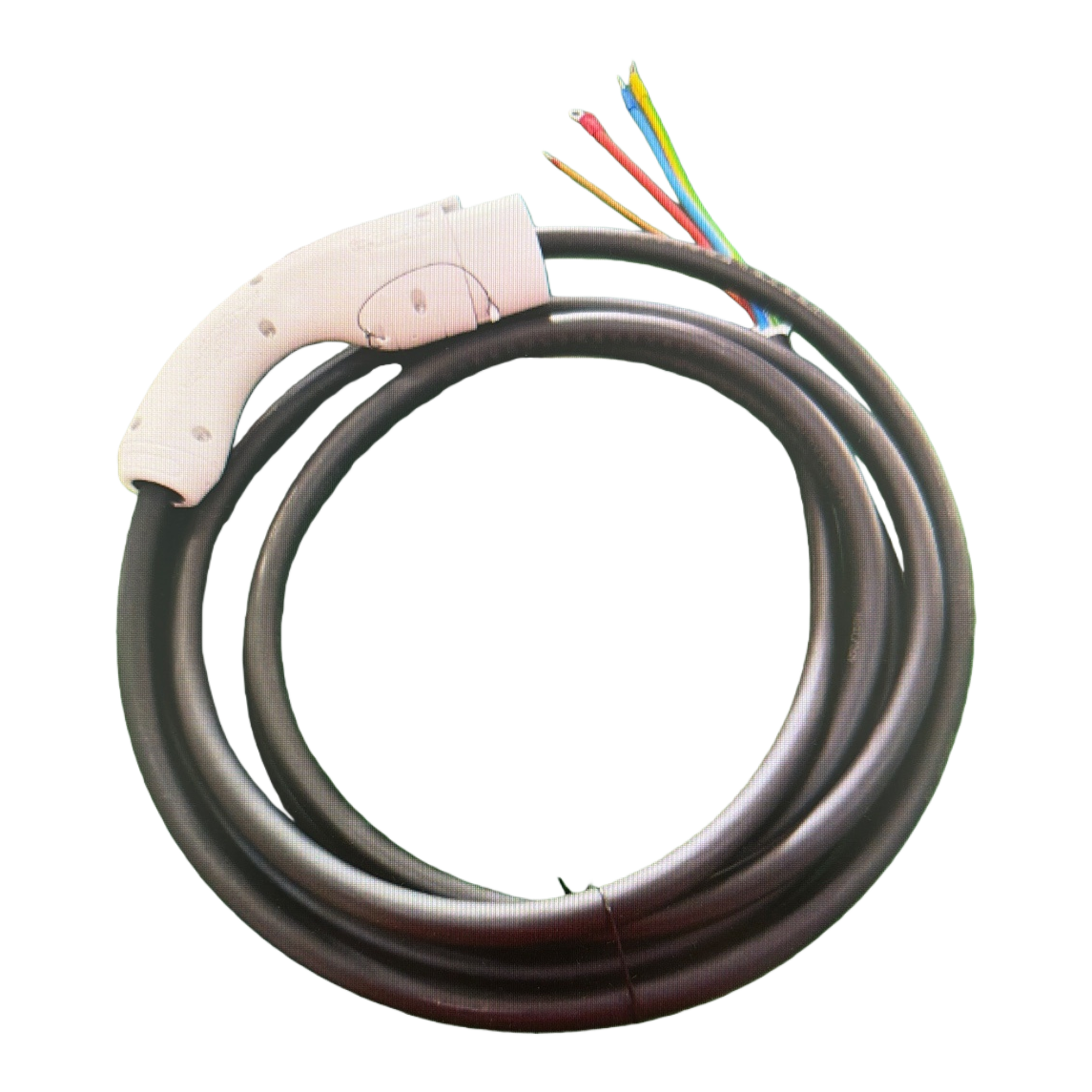 The white charging gun head with black cable is a special cable for charging piles, which is safe and durable Item Picture