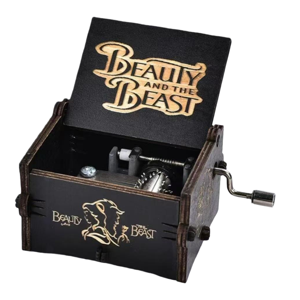 صندوق موسيقى خشبي أسود مغطى بحروف ذهبية من نوع Beutand d Beast مع مقبض معدني Item Picture