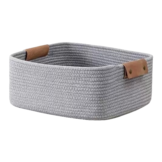 Grey woven storage basket, large-capacity household storage basket, living room and bedroom organizing basket Item Picture