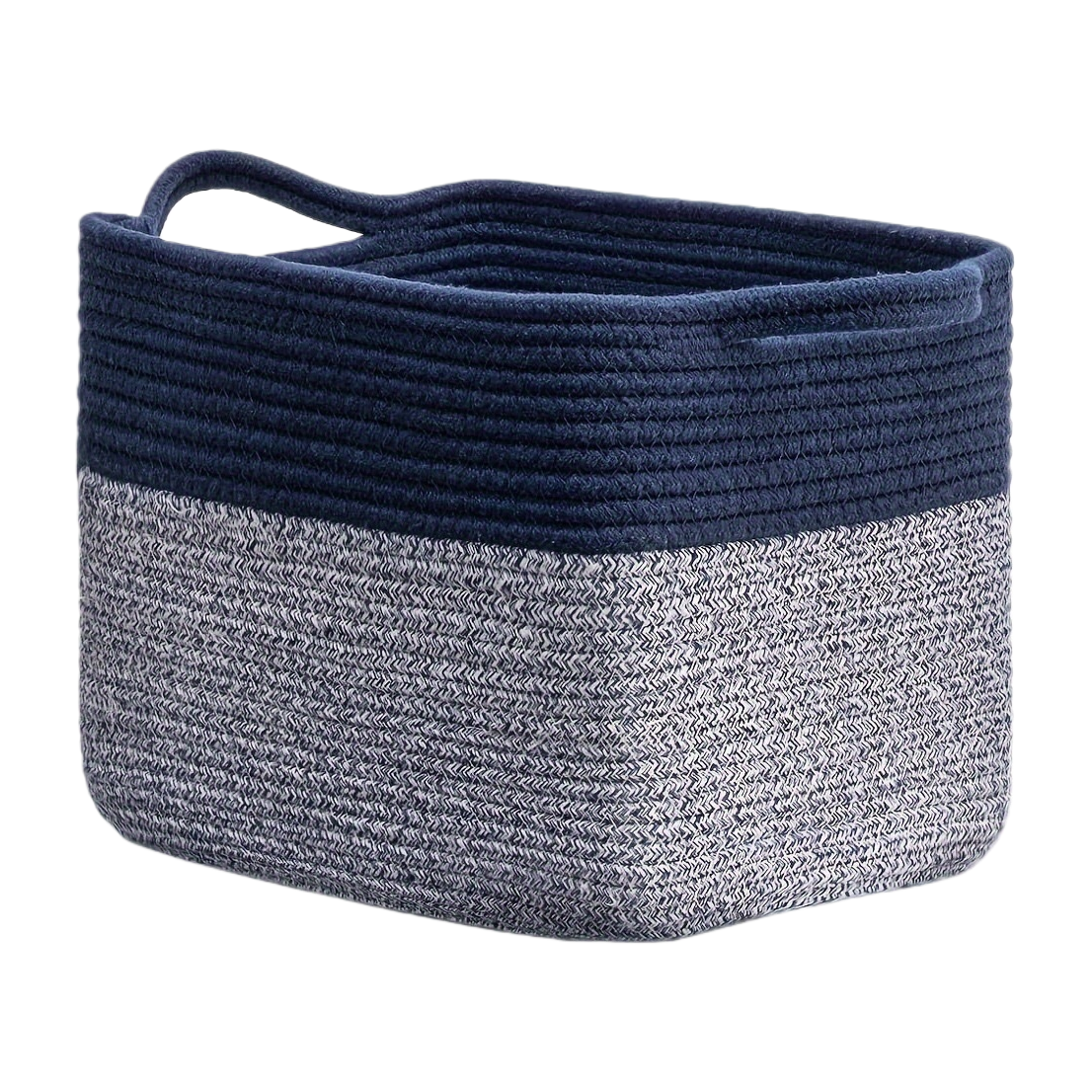 Deep blue and gray color-blocked woven storage basket, large-capacity household storage basket, living room and bedroom organizing basket Item Picture