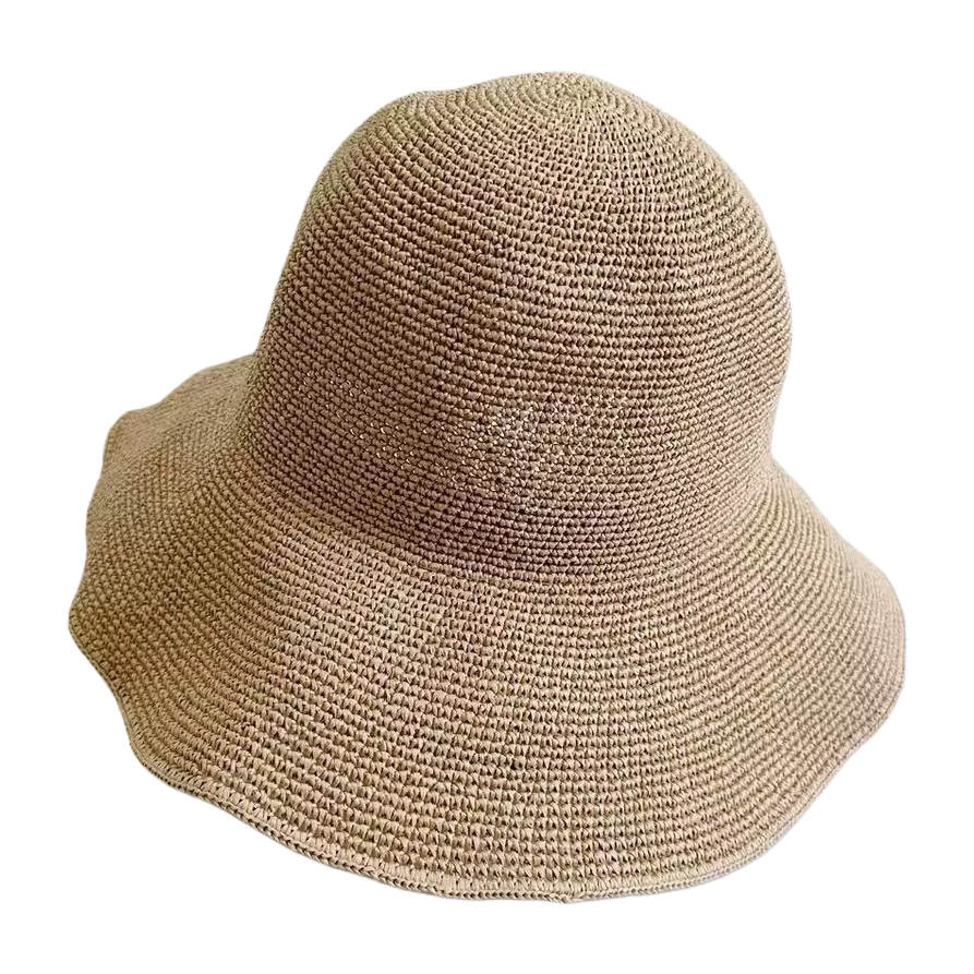米色手工编织草帽 透气轻盈度假风遮阳帽帽子女夏天韩版 Item Picture