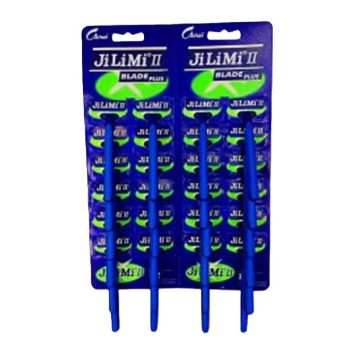The blue-packaged razor blade is compatible with a blue handle and a green brand logo Item Picture