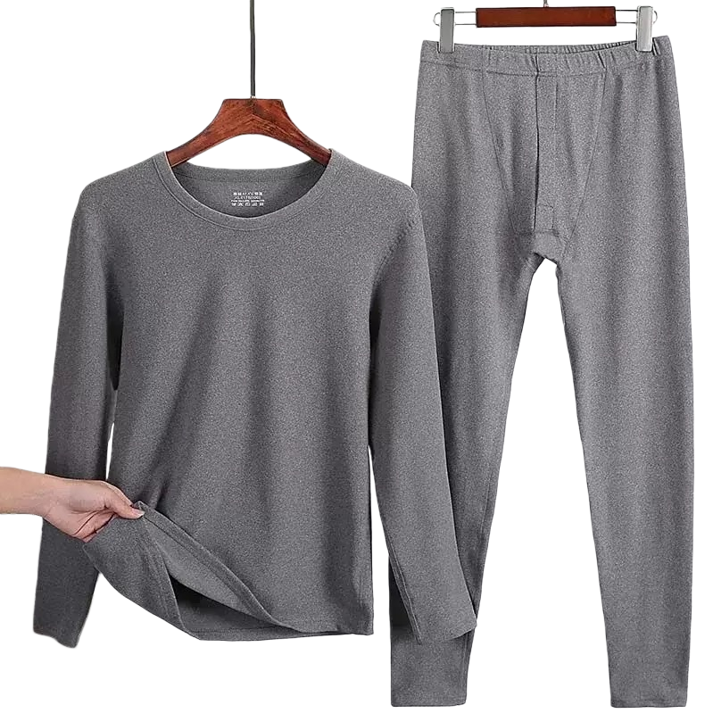A thick grey thermal underwear set for men, a basic base layer for autumn and winter Item Picture
