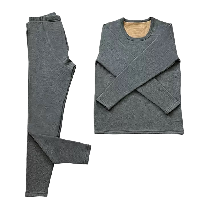 A grey thermal underwear set with a long-sleeved top and long pants as the base for autumn and winter Item Picture