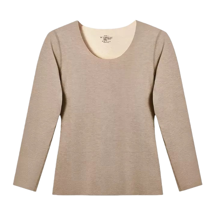 Beige long-sleeved warm top, pure cotton, casual and versatile, a new style for women in autumn and winter Item Picture