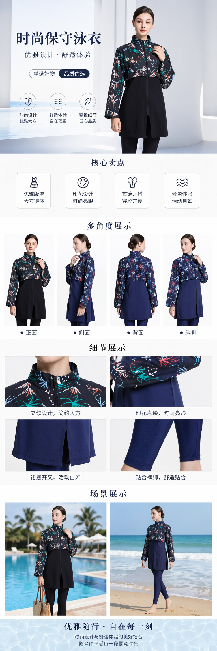 欧美中东保守泳衣全覆盖三件套沙滩装迪拜土耳其分体泳衣防晒冲浪详情1