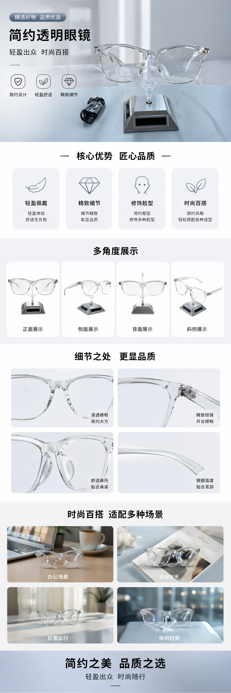 透明镜框眼镜 轻盈舒适防滑鼻托高清光学镜架详情1