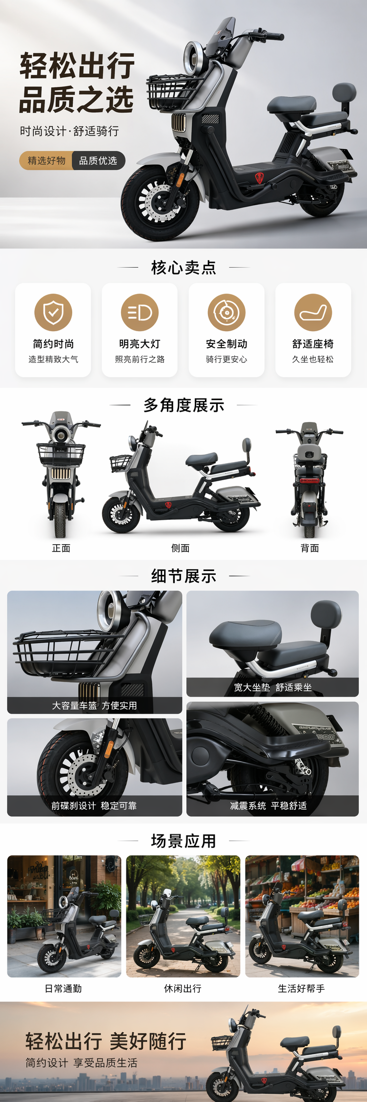 银灰黑三色电动踏板车成人便携折叠轻便代步车详情1