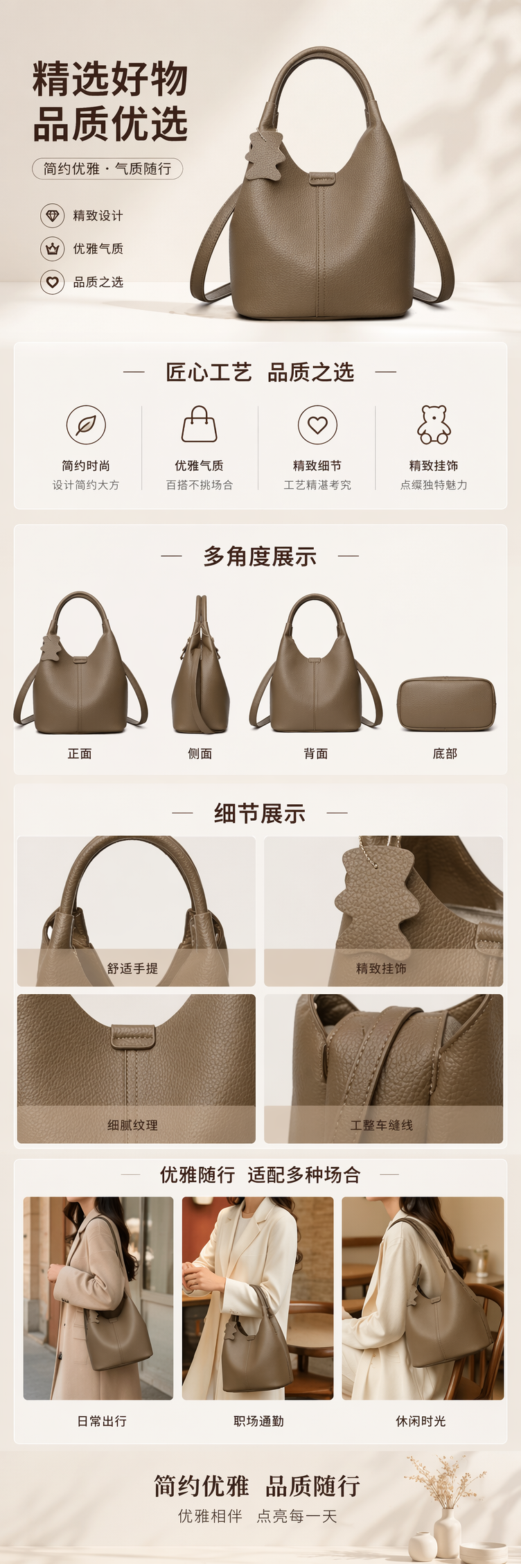 橄榄绿纹理皮革手提包女士通勤百搭轻奢简约时尚详情1