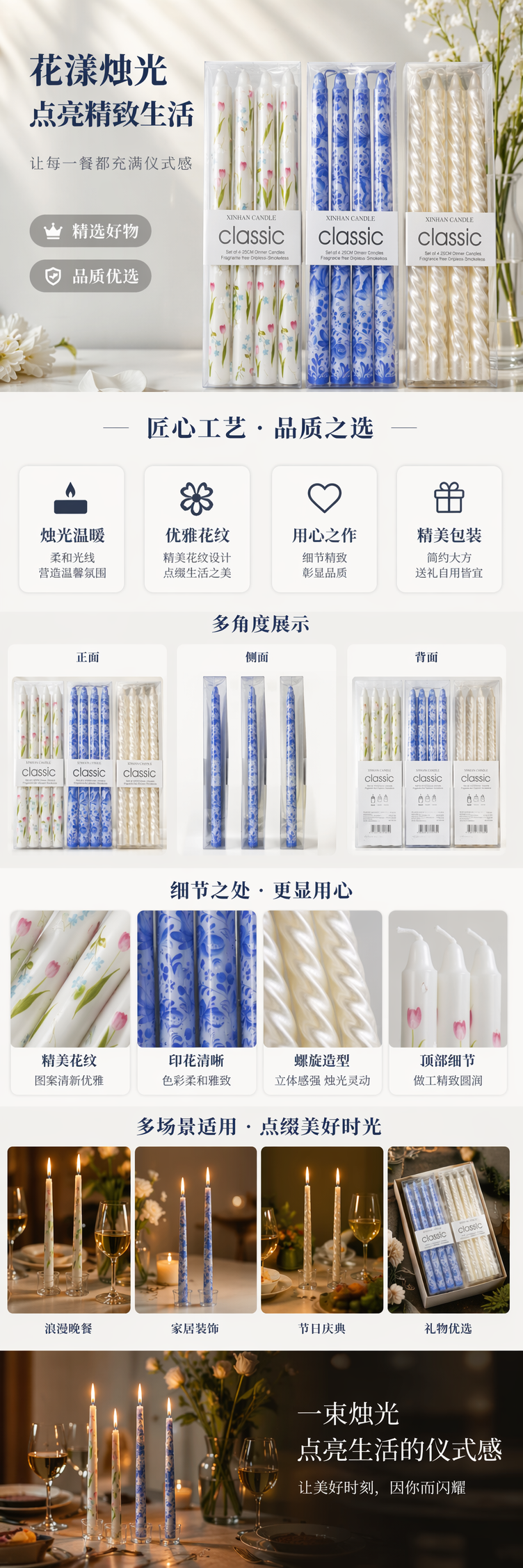 埃及风蓝白花卉螺旋纹蜡烛详情1