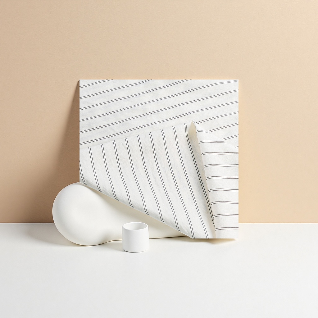 White striped fabric, wide cotton and linen blended decorative fabric, hand-stitched DIY fabric material