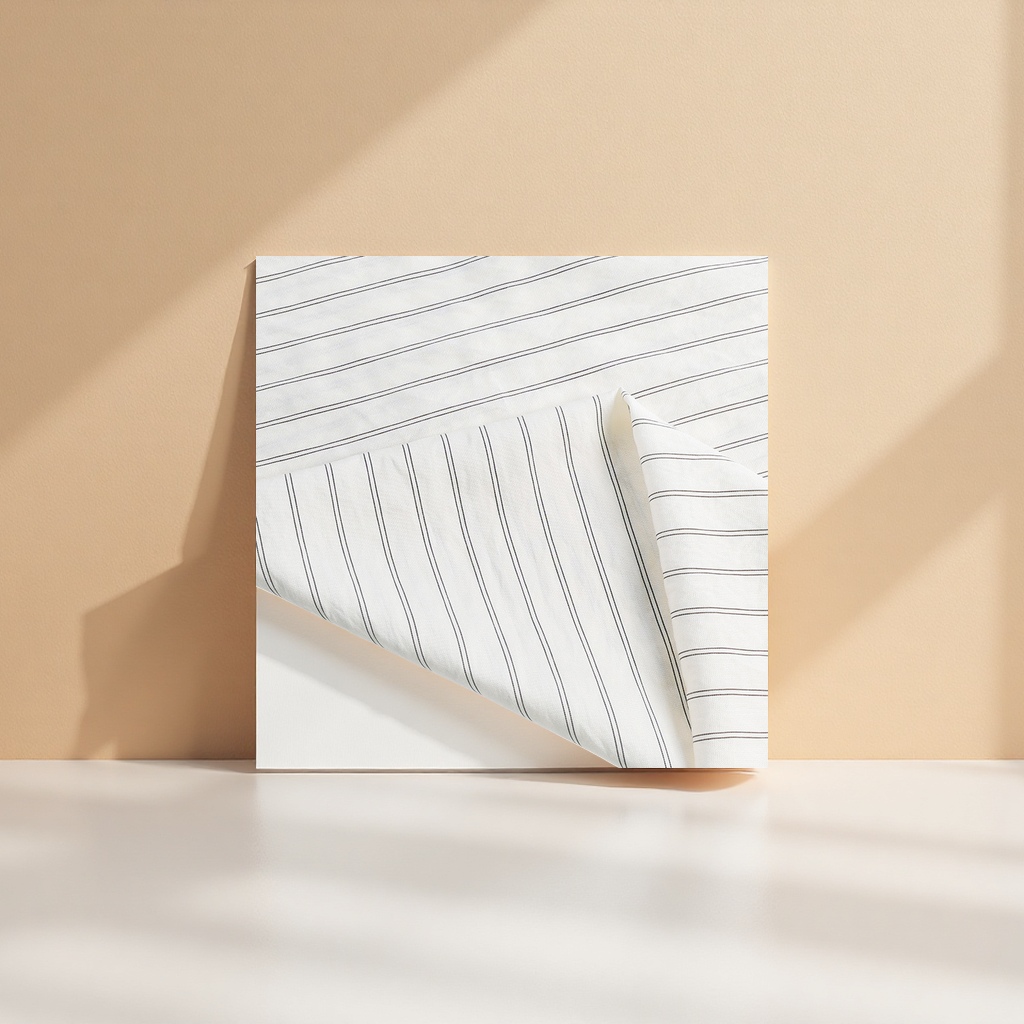 白色条纹布料 宽幅棉麻混纺装饰面料 手工缝纫DIY布艺材料 details Picture