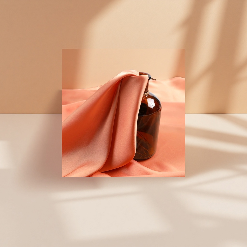 A hand-decorated set with orange silk fabric and brown glass bottles Application Scenario