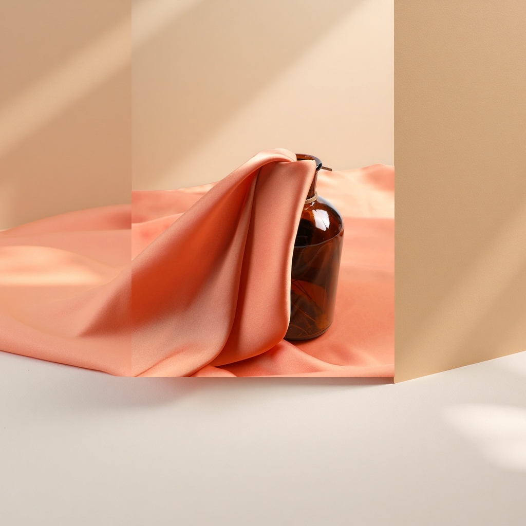 A hand-decorated set with orange silk fabric and brown glass bottles Specification image