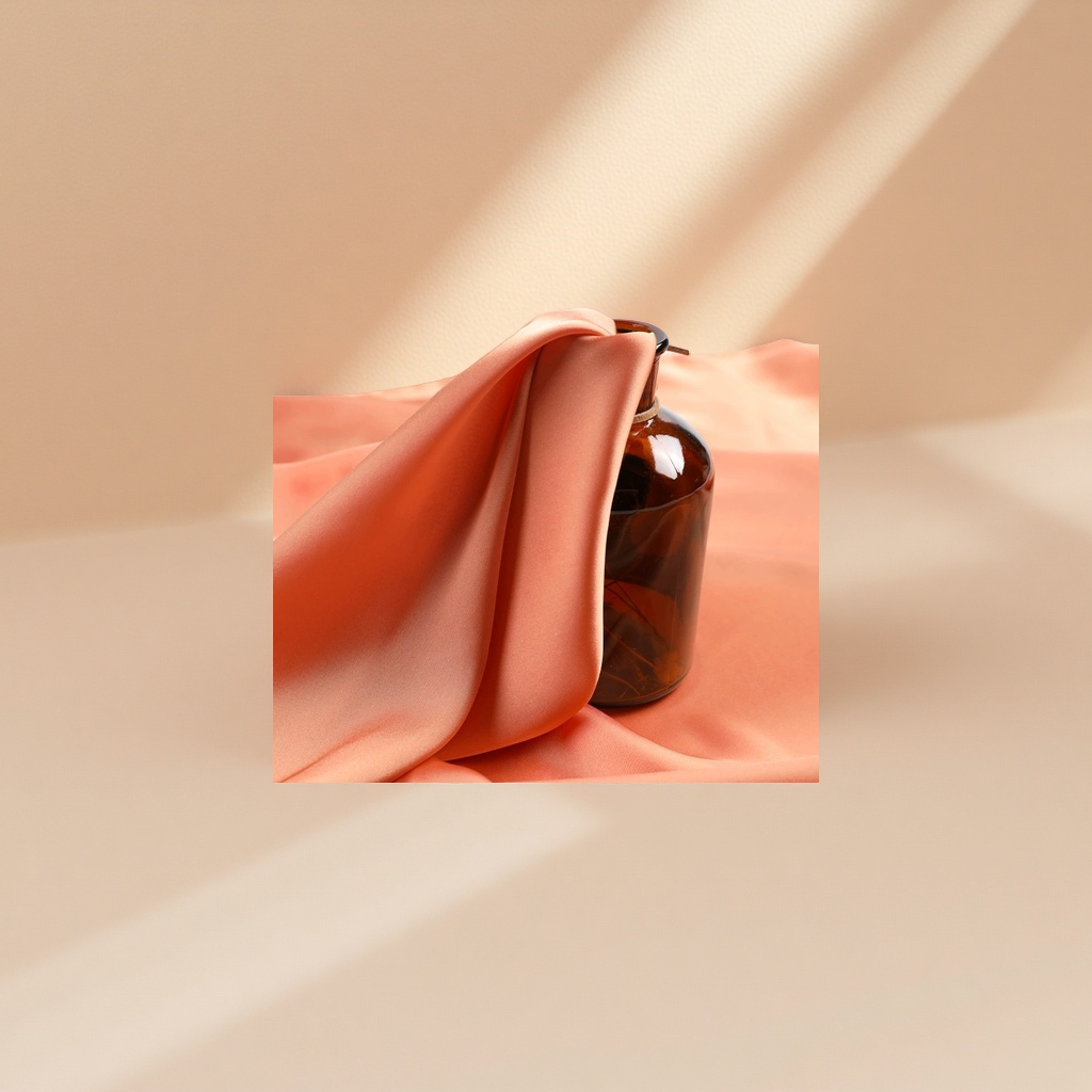 A hand-decorated set with orange silk fabric and brown glass bottles details Picture