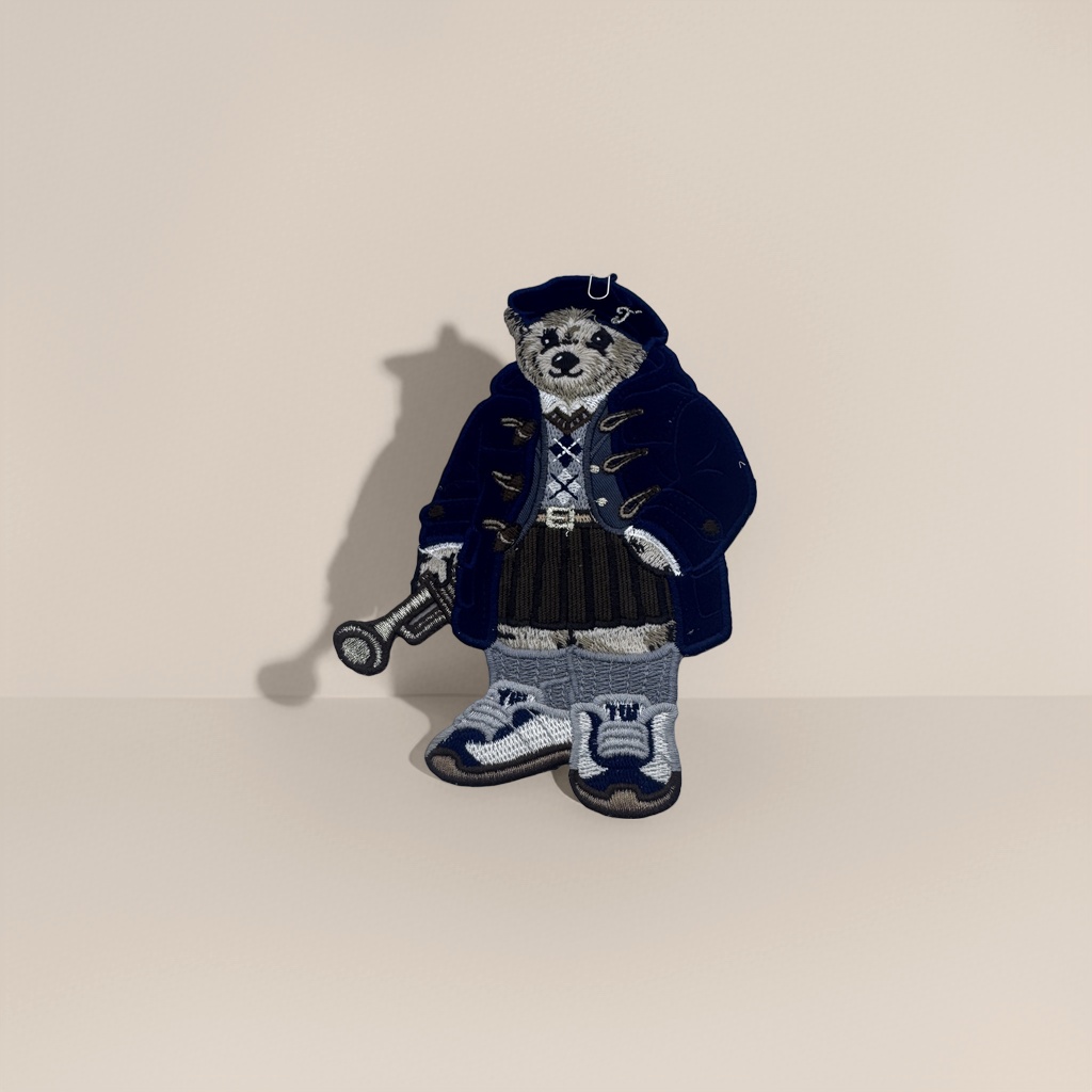 Dark blue bear-shaped embroidered patchwork coat Specification image