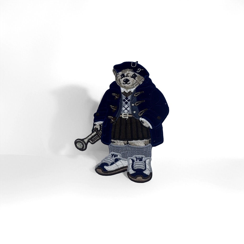 Dark blue bear-shaped embroidered patchwork coat details Picture
