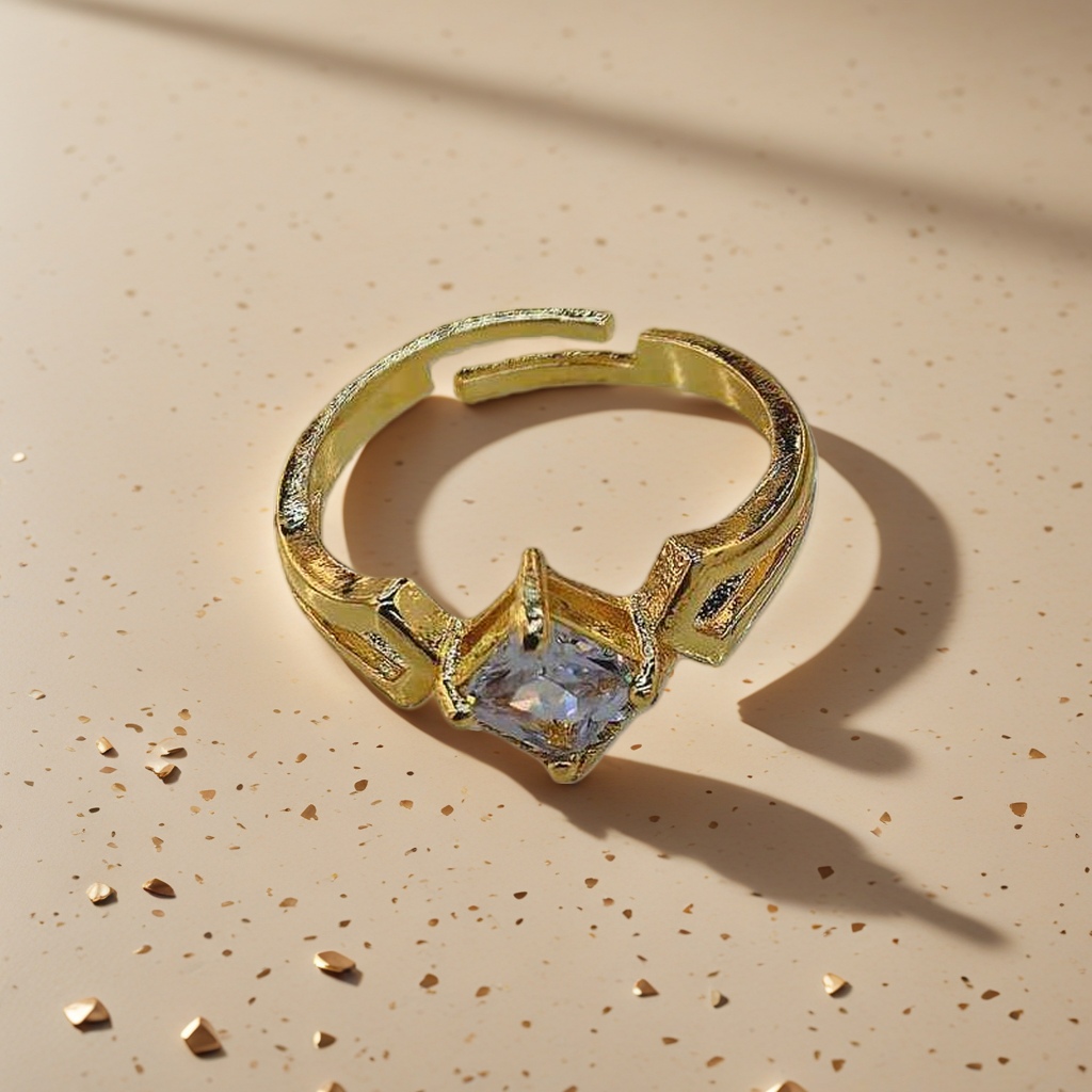 The center of the golden ring is set with transparent diamond-shaped zircon details Picture