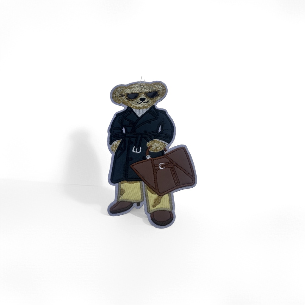 Embroidered teddy bear doll, wearing sunglasses, windbreaker, carrying briefcase, plush toy