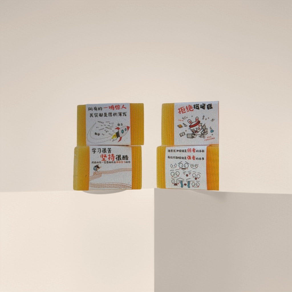 橙色背景卡通贴纸4B美术专用橡皮图