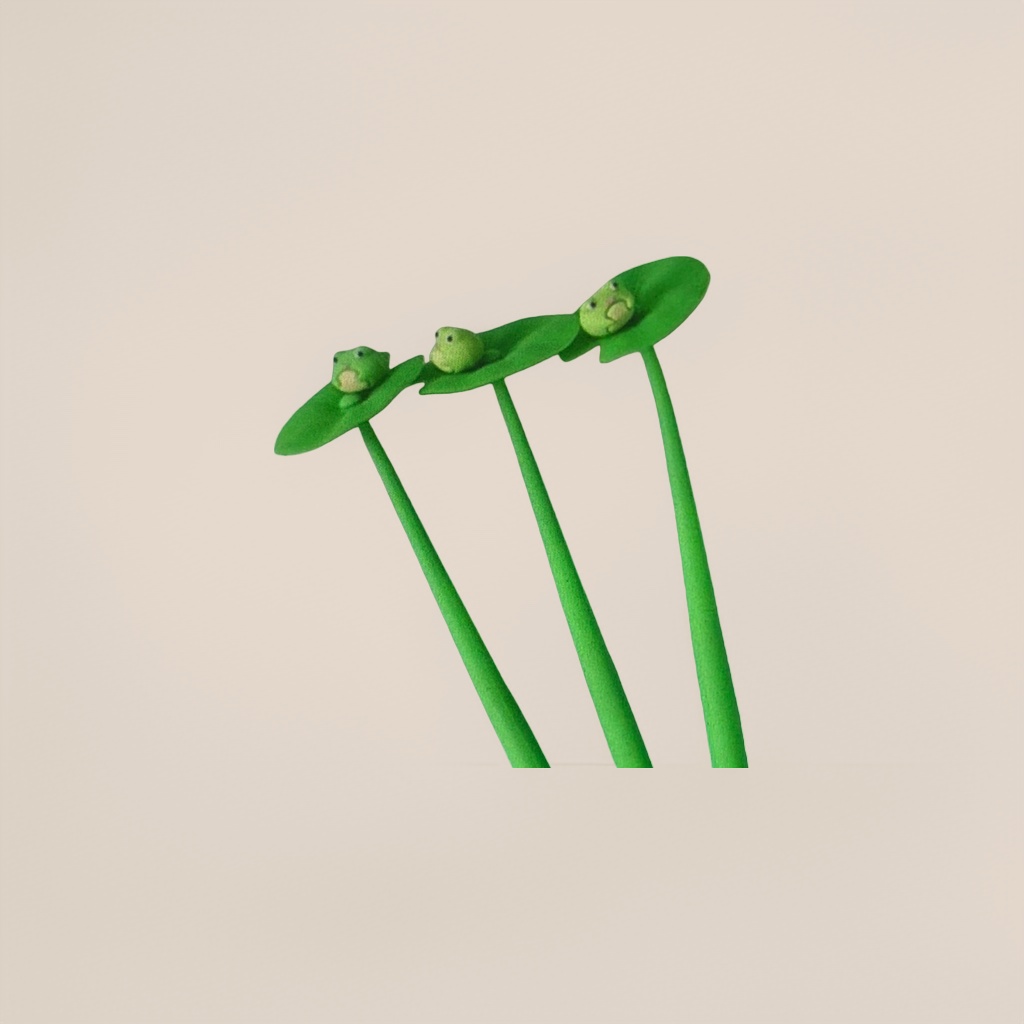 绿色青蛙荷叶笔细节图