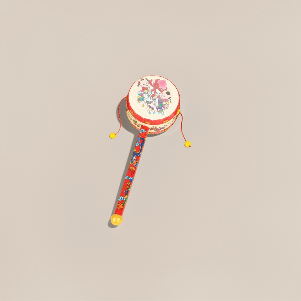 红色鼓面小鼓，鼓身绘有龙纹图案产品图