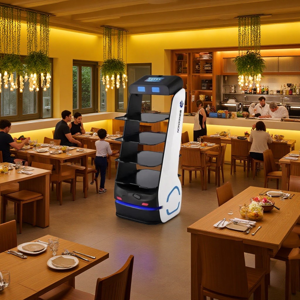 Black multi-layer food delivery robot is a commercial automatic delivery intelligent catering service equipment details Picture