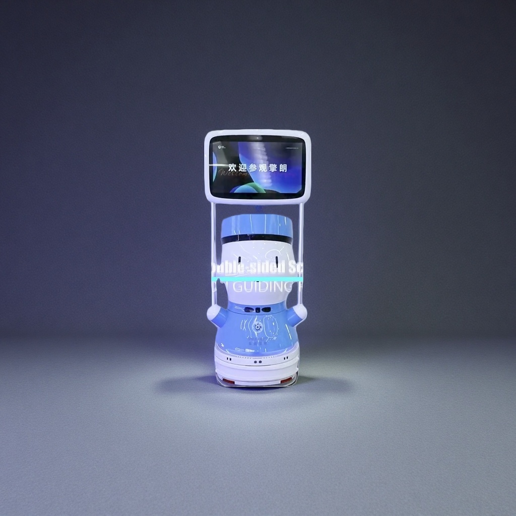 Blue and white double-sided screen tour guide robot