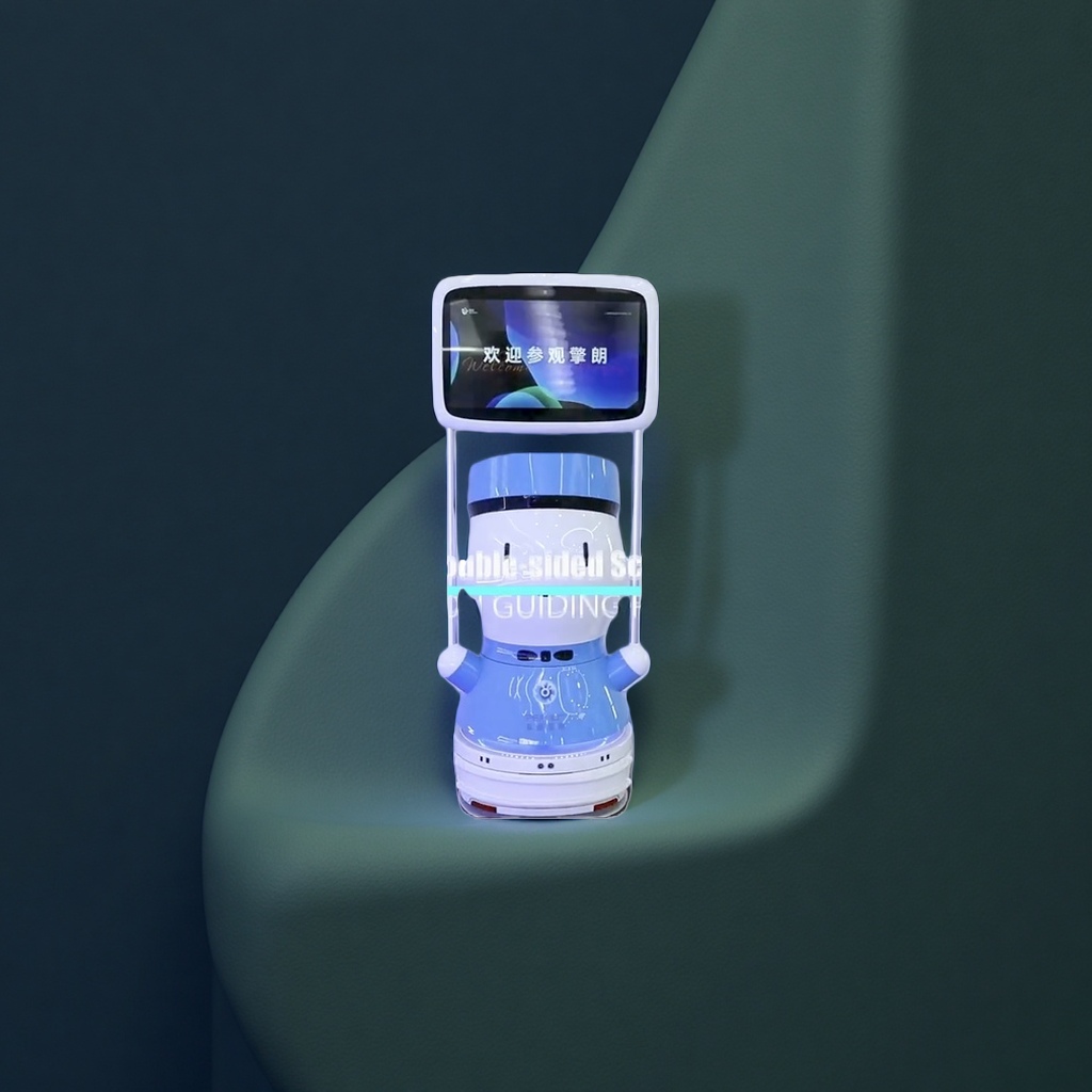Blue and white double-sided screen tour guide robot details Picture